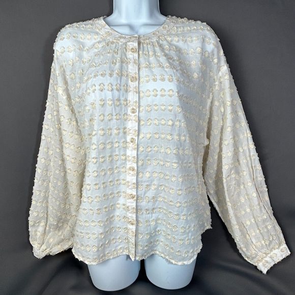 Pilcro Anthropologie Blouse Shirt Cotton Cream Textured Dot Size S NWT - Picture 1 of 14